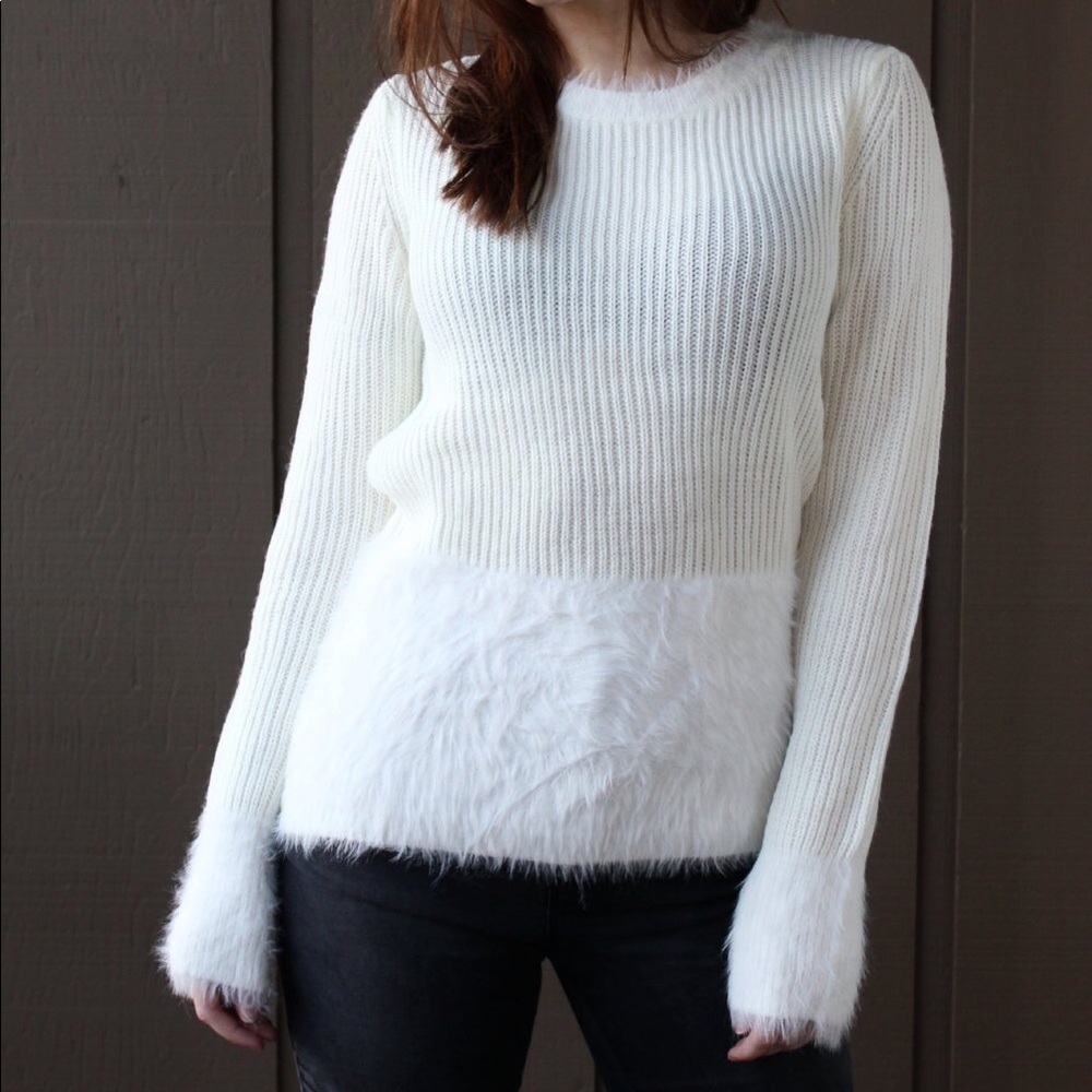 Cream Faux Fur Trim Sweater